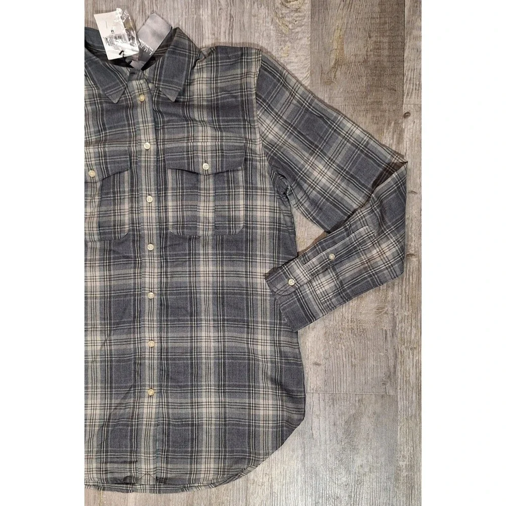 Lauren Ralph Lauren Gray Plaid Twill Button Down Shirt Women's Medium NWT